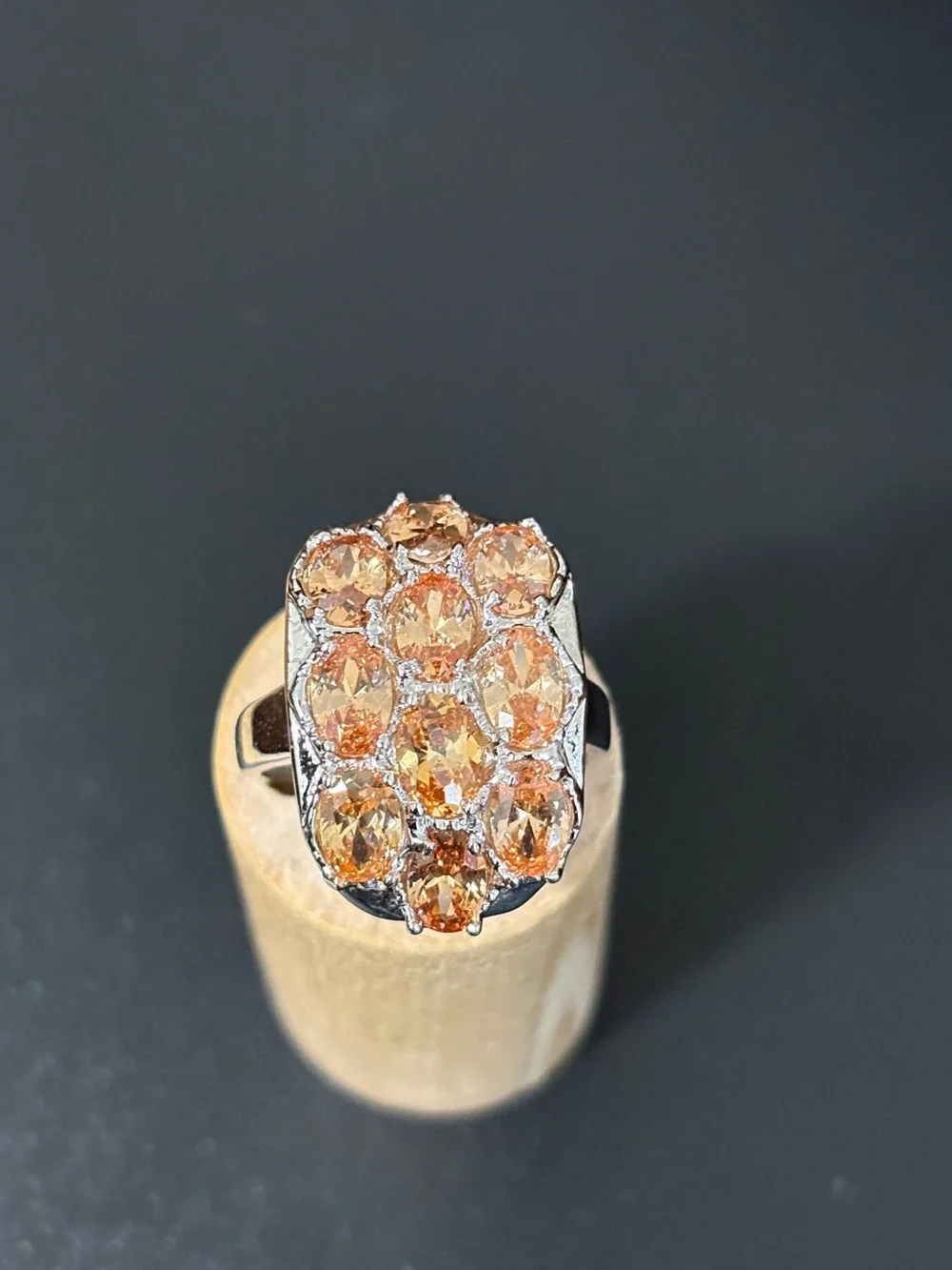 Orange Cubic Zirconia Cluster Ring in Silver